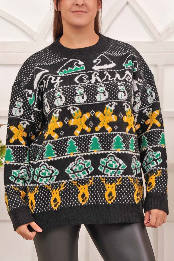 GingerBread Pattern Xmas Ribbed Jumper