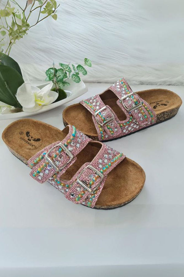 Multi Beaded Double Buckle Flat Slider