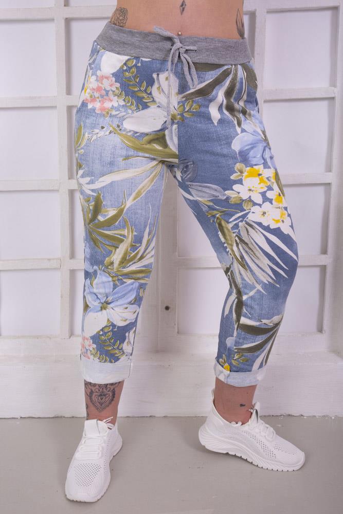 Tropical Floral Print Drawstring Trouser