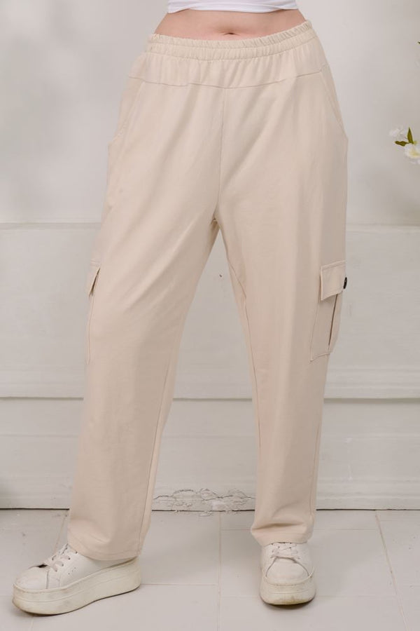 Plain Side Pockets Cotton Trousers