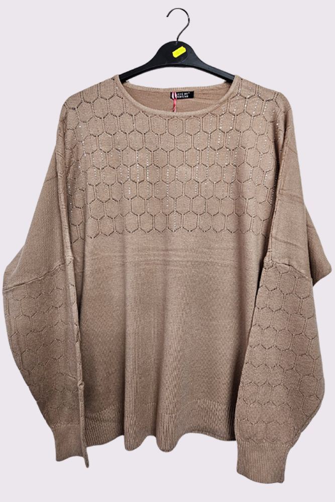 Diamante Cutwork Pattern Soft Knit Top