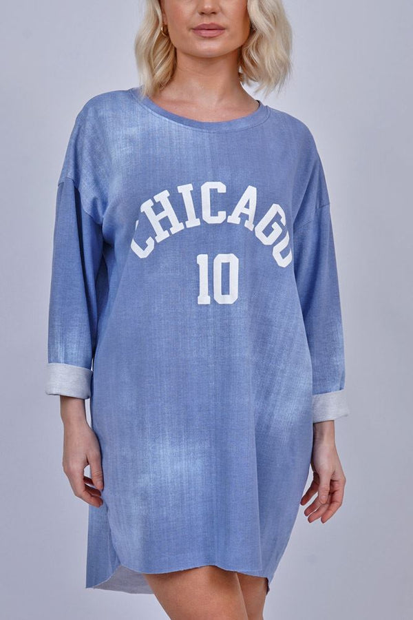 Chicago Print High Low Hem Cotton Top