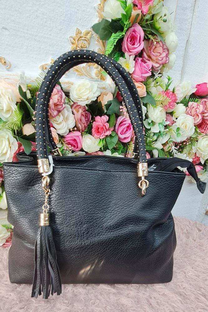 Two Handle Tassel Zip Shoulder Bag