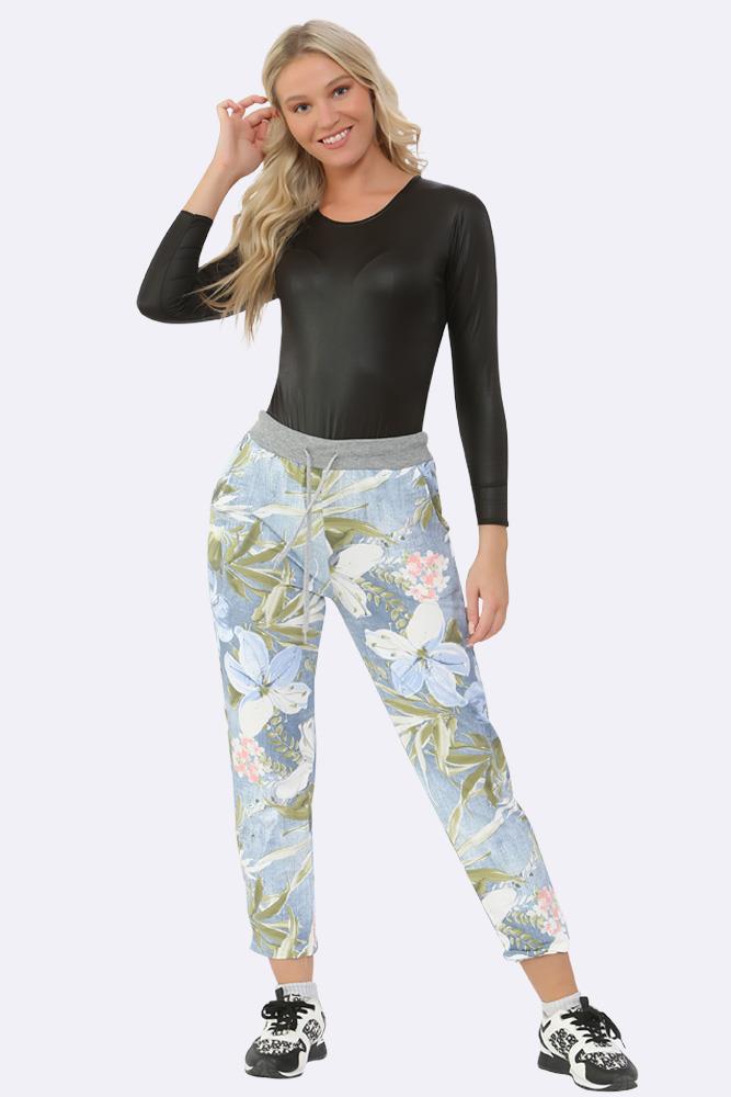 Tropical Floral Print Drawstring Trouser