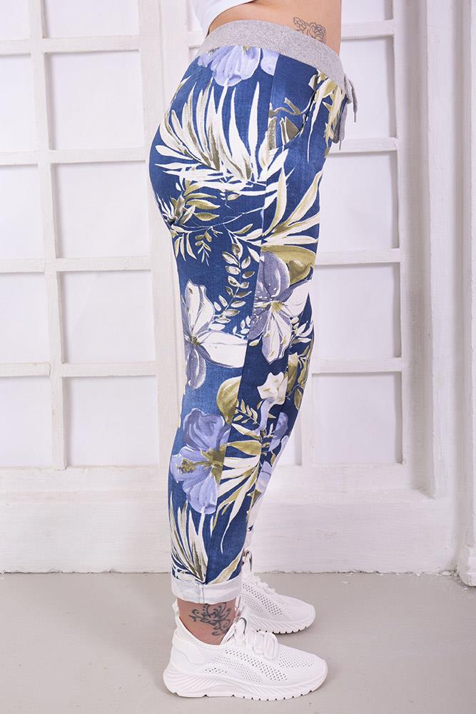 Tropical Floral Print Drawstring Trouser