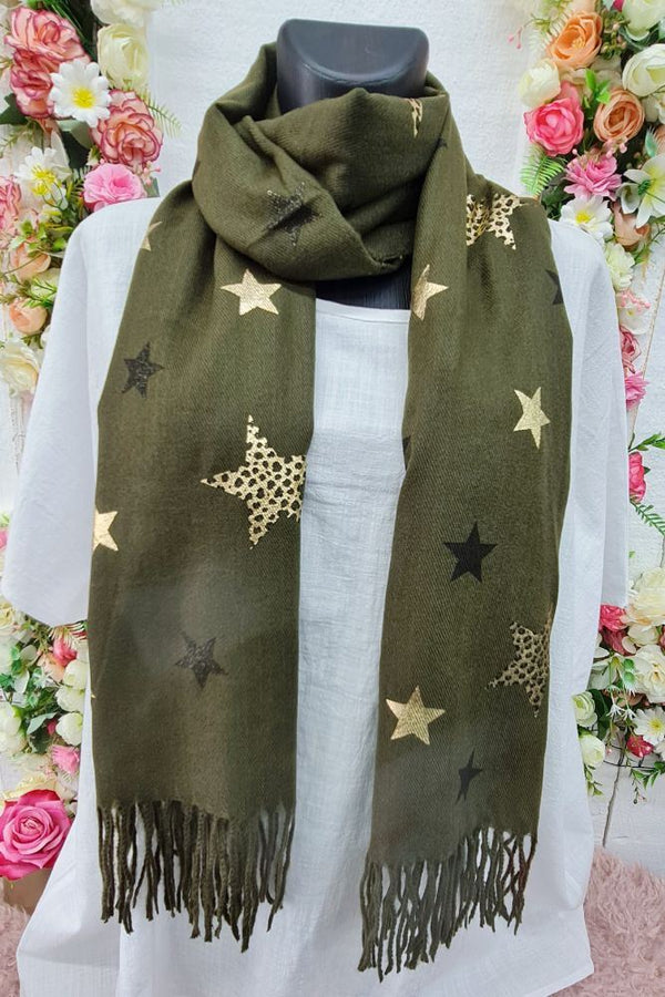 Foil Star Soft Feel Tassel Scarves