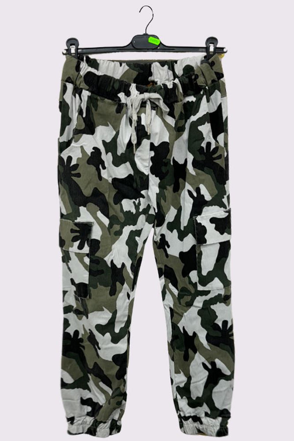 Camouflage Print Pockets Cotton Cargo Pants