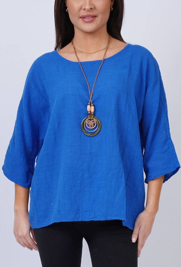 Plain Necklace Cotton Tunic Top