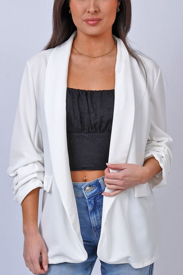 Plain Open Front Pockets Blazer