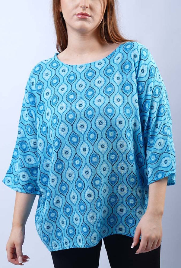 Abstract Geometric Print Cotton Top