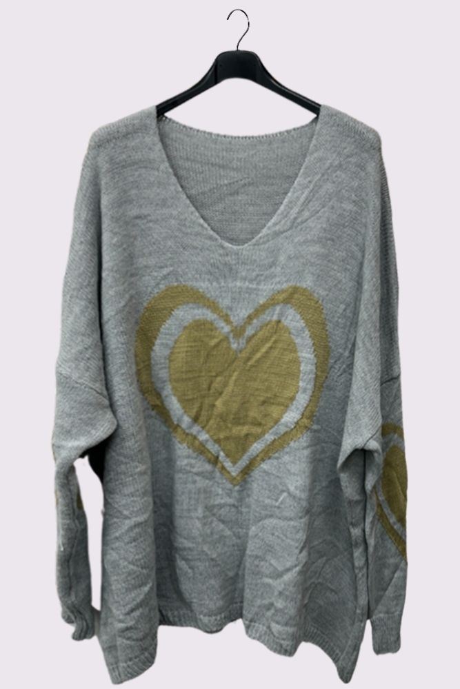 Heart Pattern Knitted Oversized Tunic Jumper