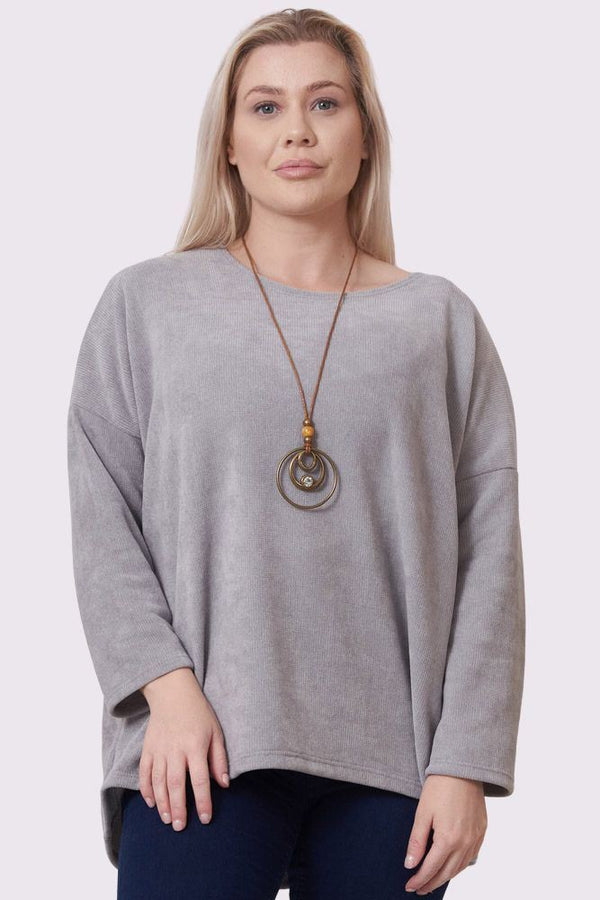 Corduroy Drop Hem Round Neck Necklace Top