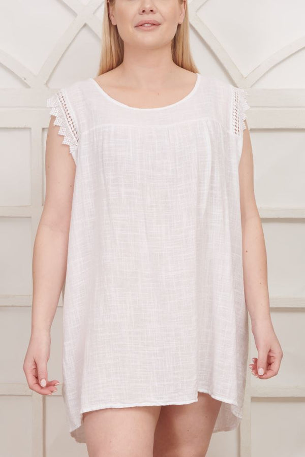 Plain Sleeve Embroidred Cutwork Cotton Top