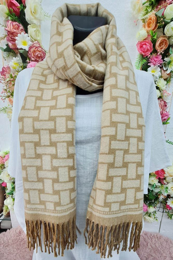 Geometric Print Soft Feel Tassel Scarves