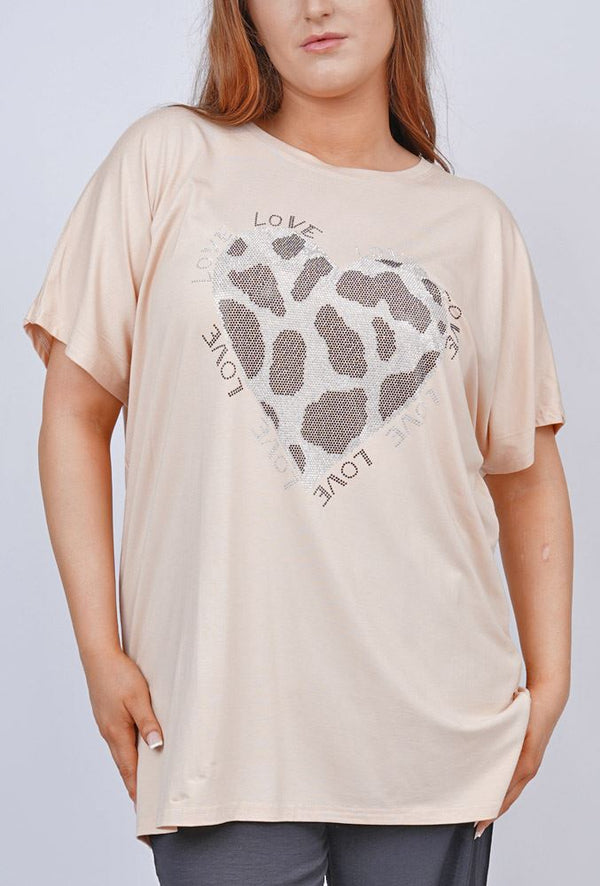 Diamante Love Heart Pattern Top