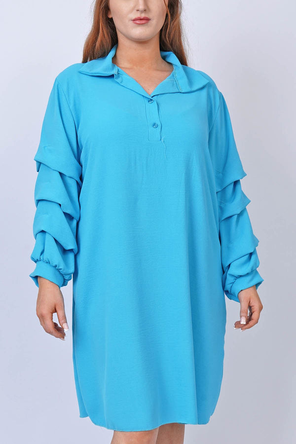 Plain Ruffle Sleeve Shirt Dress