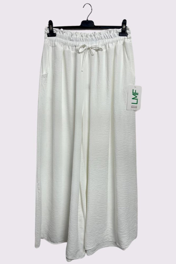 Plain Side Pockets Wide Legs Trousers