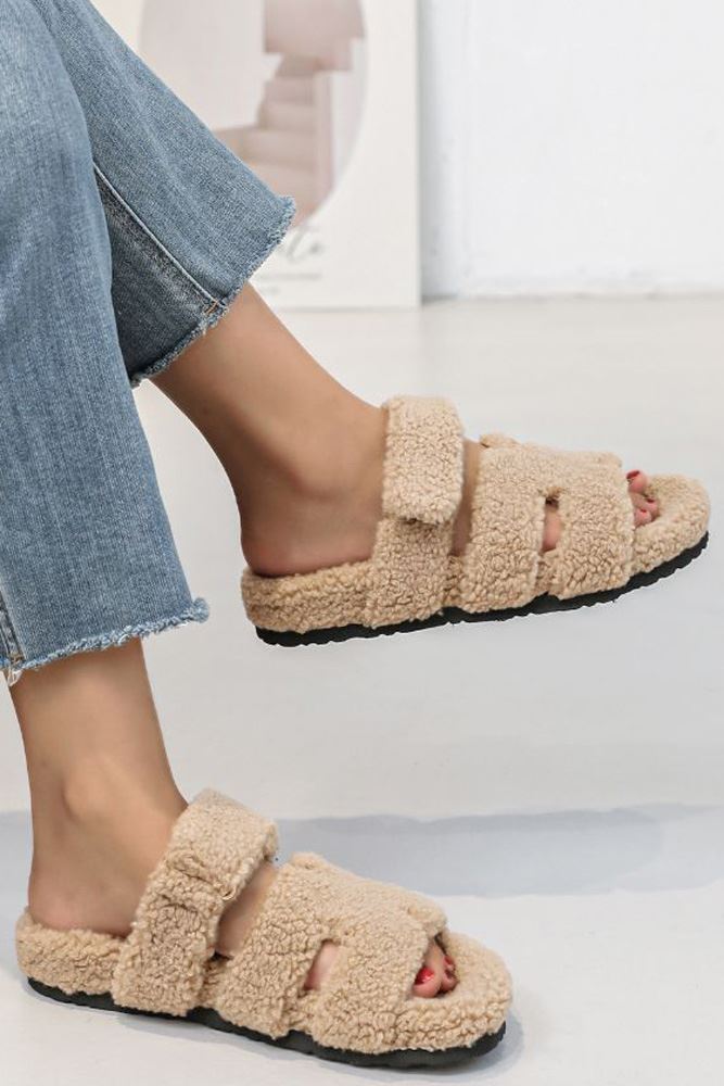 Shearling Adjustable Strap Slipper