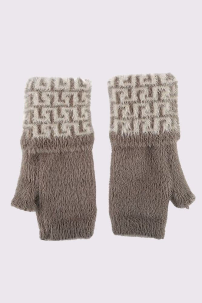 Fur Dog Tooth Print Fingerless Gloves