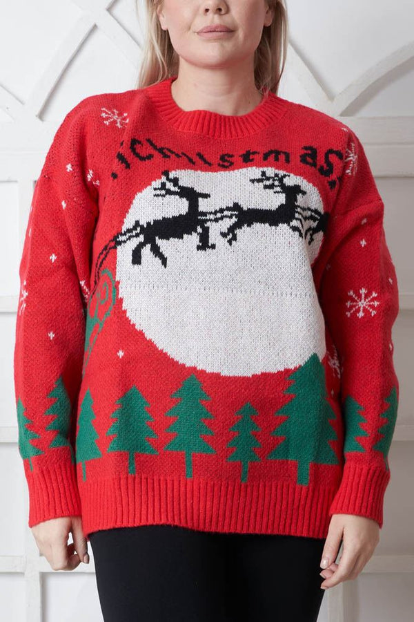 Reindeer Pattern Xmas Ribbed Tunic Jumper