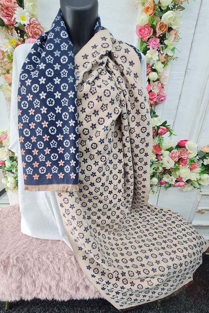 Floral Star Print Soft Feel Tassel Scarves