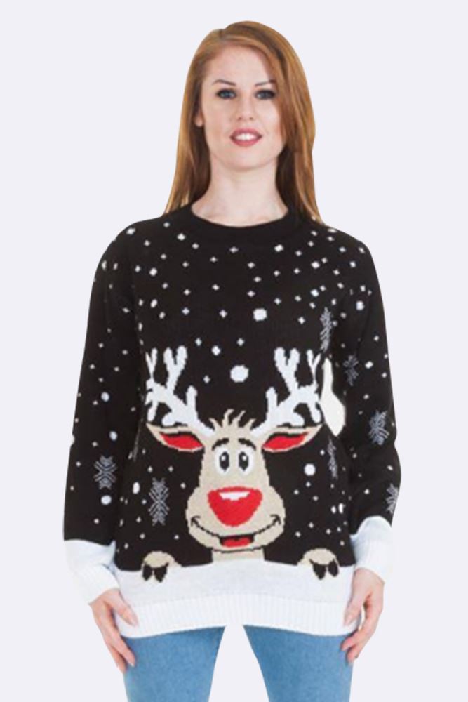 Womens Smiling Rudolph XMAS Jumper