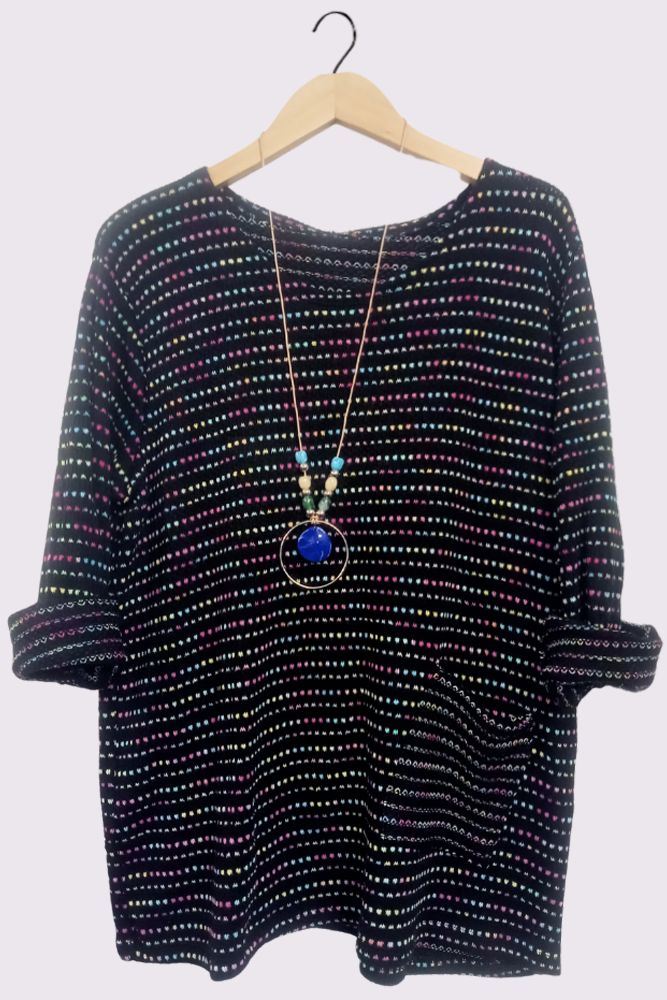 Multicolour Stitch Oversized Pockets Necklace Top