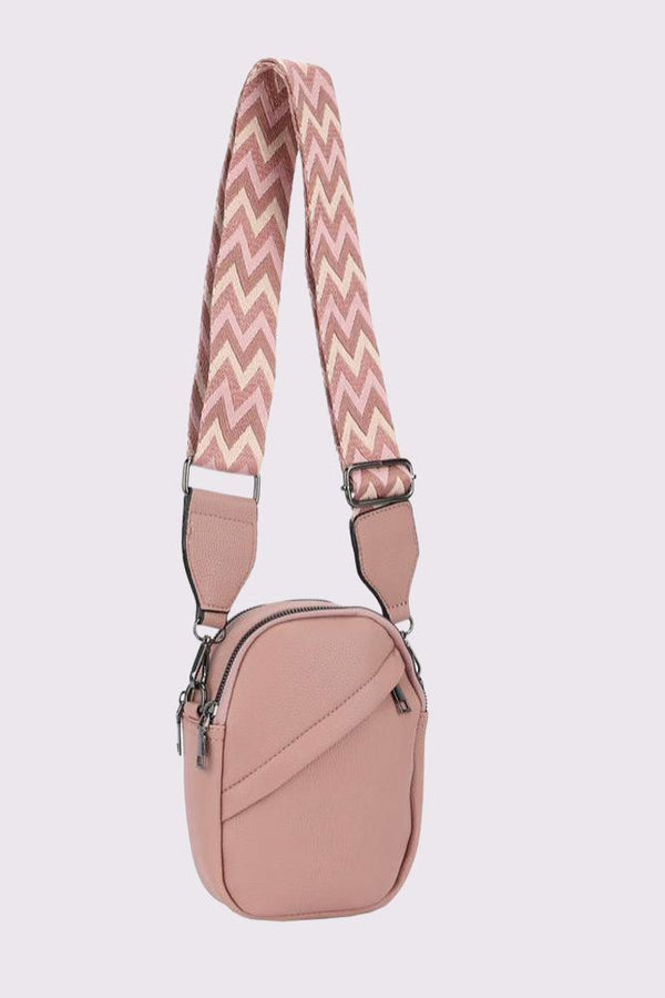 Aztec Strap Zipper Compartments Crossbody Bag