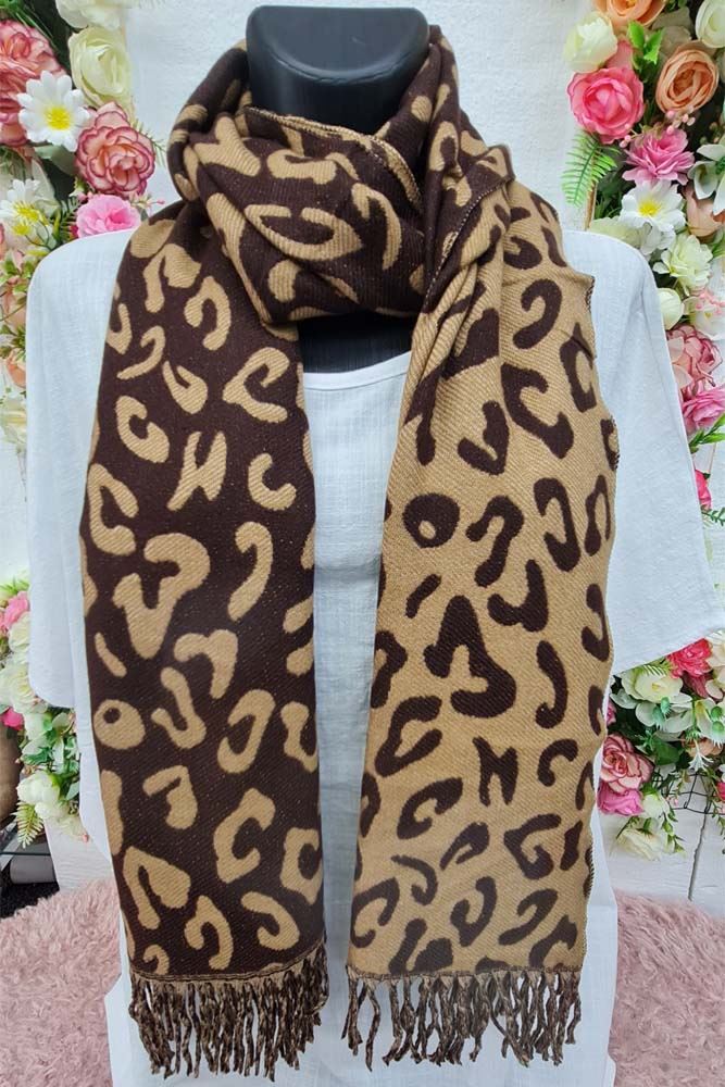 Leopard Print Corduroy Tassel Scarves