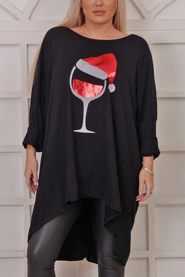 Santa Hat XMAS Dipped Hem Top