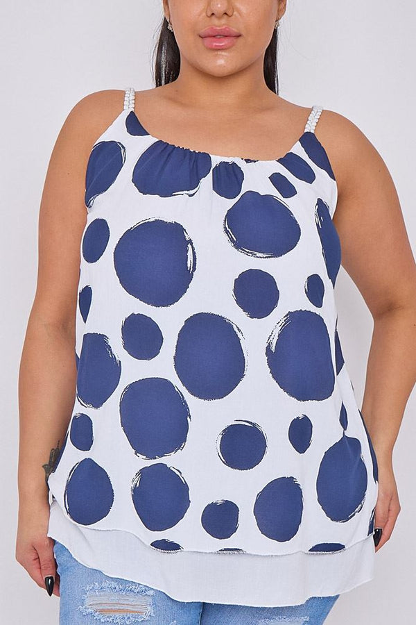 Polka Dot Print Ruffle Layered Hem Top