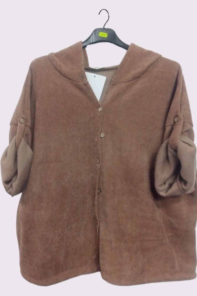 Corduroy Pattern Button Fastening String Hem Jacket