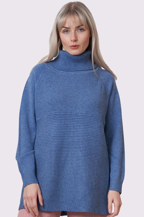 Plain Ribbed Cowl Neck Jumper