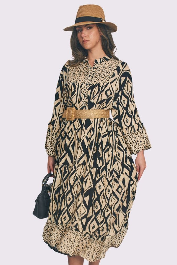 Geometric Print Button Up Oversized Dress