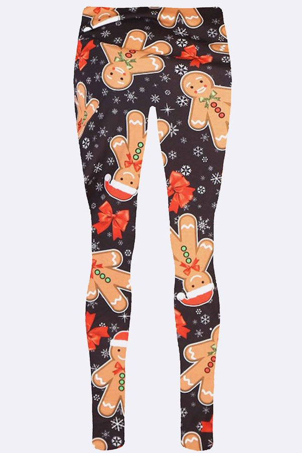 Xmas Gingerbread Bow Snowflake Print Legging