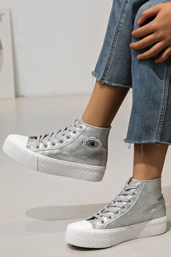 Beaded Eye Lace Up Ankle Sneakers