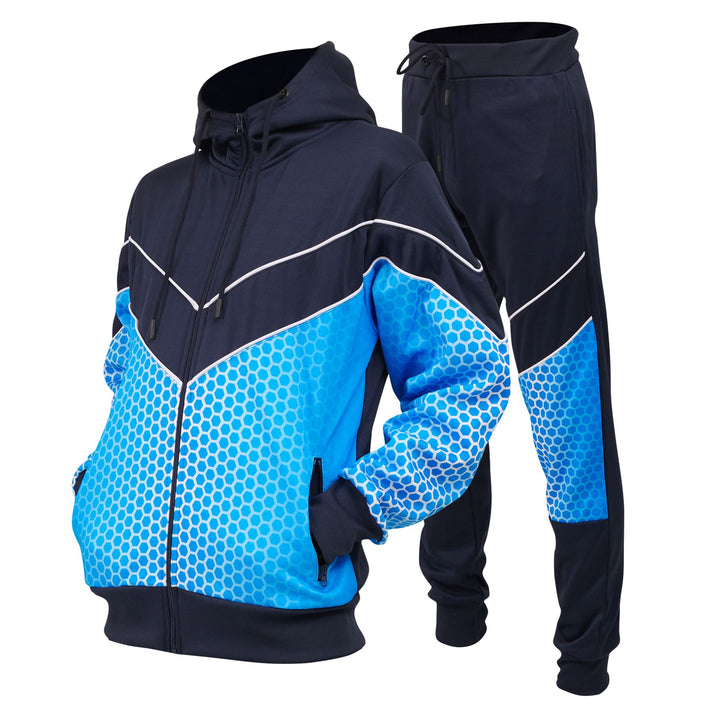 Men V Panelled Striped Zip Up Hooded Tracksuit