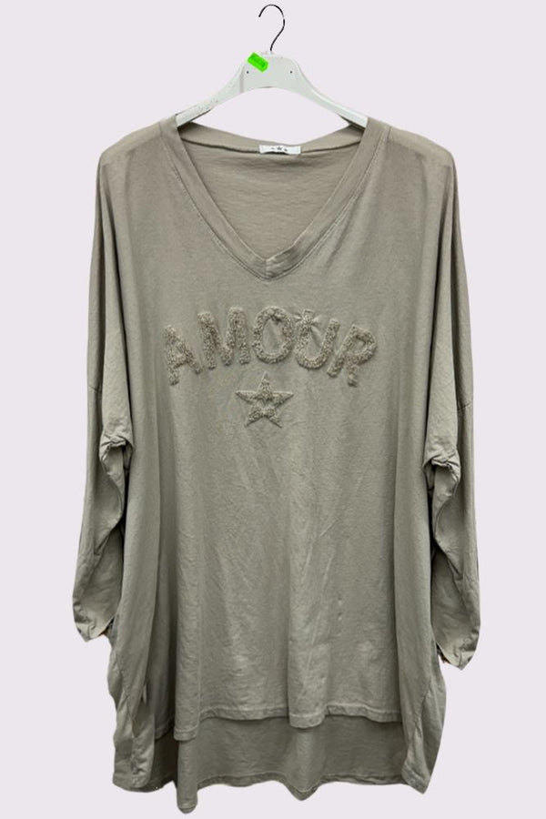 Star Applique Pattern High Low Hem Cotton Top