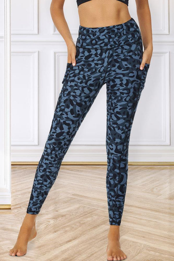 Blue Leopard Print Gym Pocket Leggings