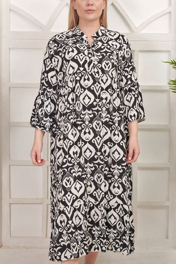 Abstract Print Flared Viscose Dress