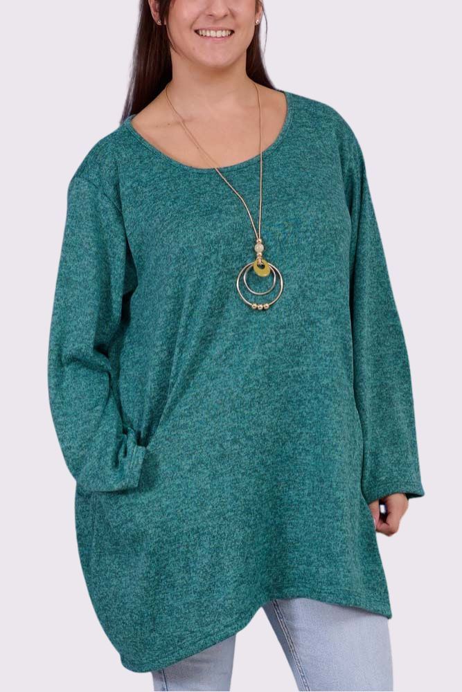 Marl Pattern Soft Feel Pocket Oversized Necklace Top