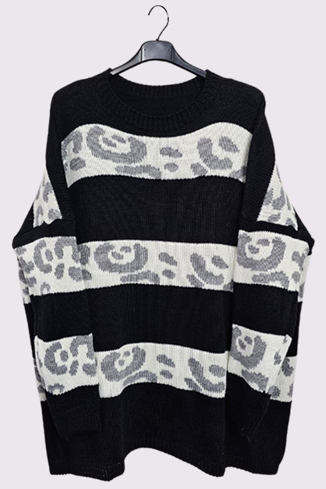 Leopard Stripe Oversized Knit Style Jumper