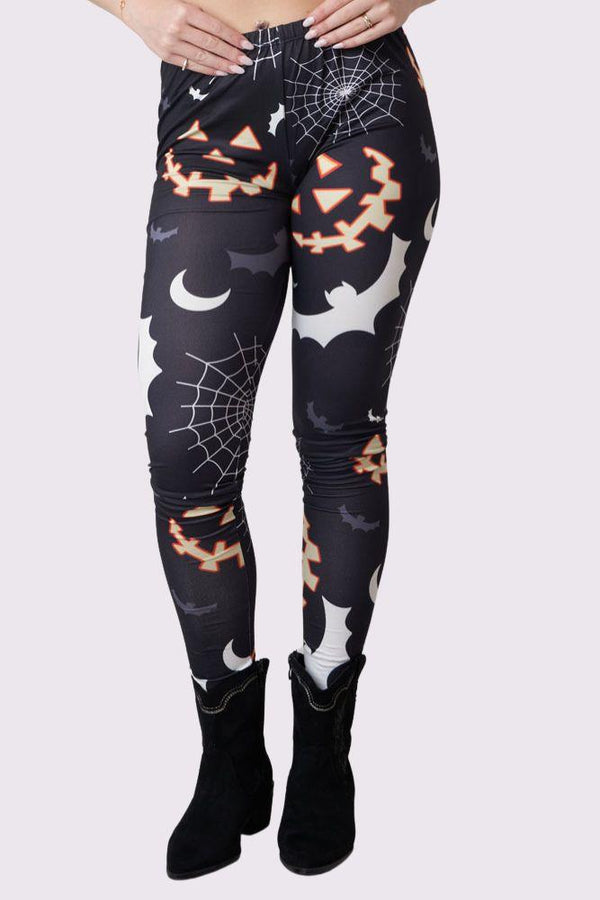 Scary Bats Print Halloween Leggings