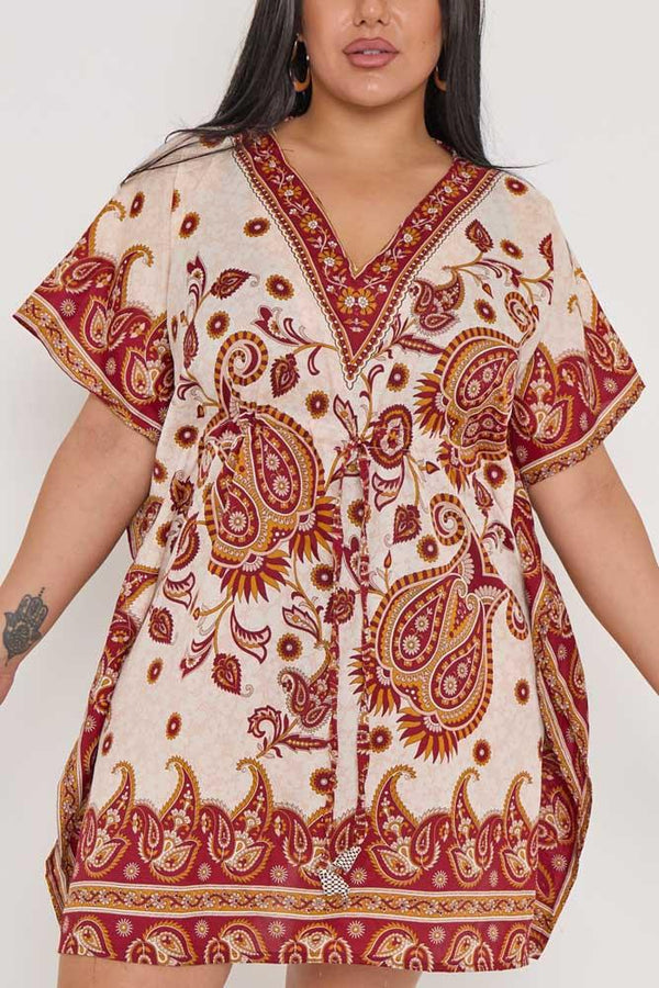 Paisley Print Drawstring Waist Kaftan