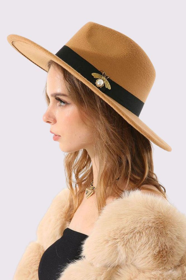 Gold Bee Detail Ribbon Band Hat