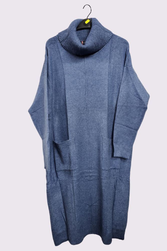 Soft Knit Pocket Ribbed Cuffed Hem Oversized Dress