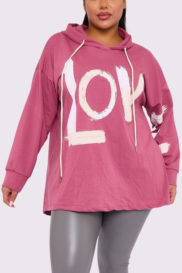 Love Graphic Hoodstring Hooded Top