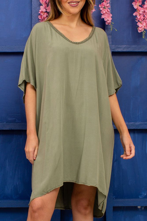 Plain Viscose Dipped Hem Dress