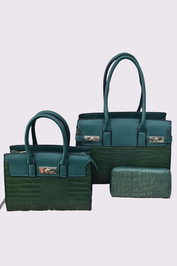 Crocodile Pattern Two Handle Shoulder Bag Set