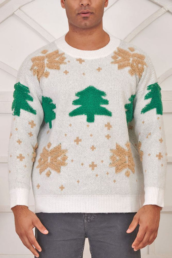 Snowflake Tree Pattern Xmas Ribbed Jumper